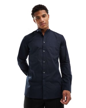 Fransk Förbindelse långärmad henley-skjorta med bröstficka i marinblå