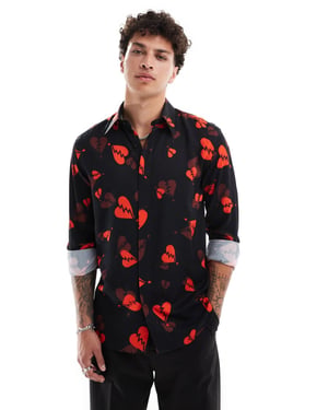 Twisted Tailor long sleeve shirt with heartbreak print in black