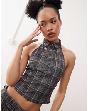 Motel harlo collared check top co-ord in grey
