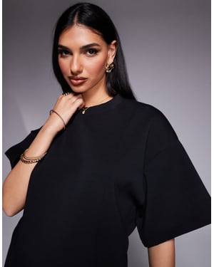 ASOS DESIGN interlock oversized boxy tee co ord with seam detail black