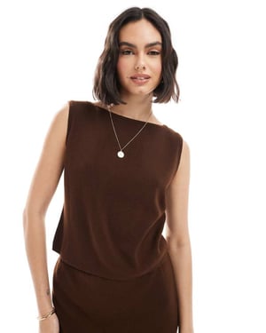 ASOS DESIGN compact knit slash neck top co-ord in brown