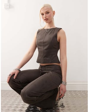 Motel felia tie back faux suede top co-ord in dark brown