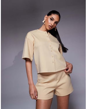 ASOS DESIGN boxy half sleeve interlock shirt co ord in lemon