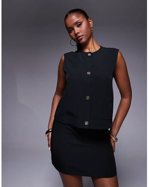 ASOS DESIGN co-ord boxy waistcoat in black with gold buttons