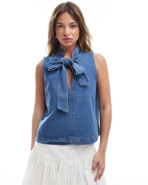 ASOS DESIGN a-line denim top with bow tie neck