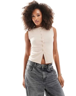 ASOS DESIGN super soft brushed sleeveless button through top in oatmeal