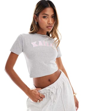Kaiia broderad logotyp baby-t-shirt i ljusgrå