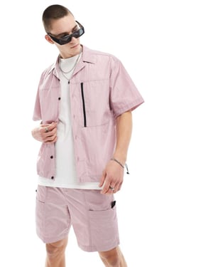 ASOS DESIGN koord kortärmad boxy oversized skjorta med revers i duschrosa