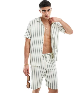 Selected Homme co-ord oversized texturerad skjorta med omvänd krage i grön rand