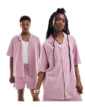 Återvunnen vintage unisex kordskjorta i rosa set