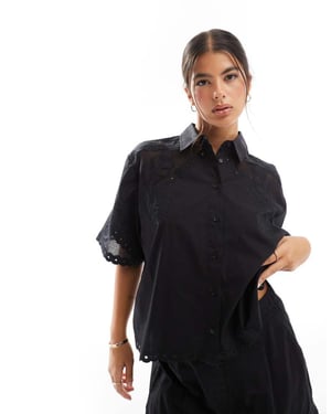 ASOS DESIGN premium boxy skjorta med utskärningsdetaljer i svart