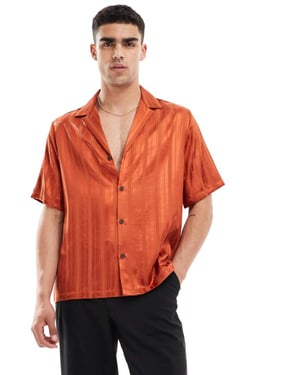 ASOS DESIGN kortärmad avspänd skjorta i orange jacquard