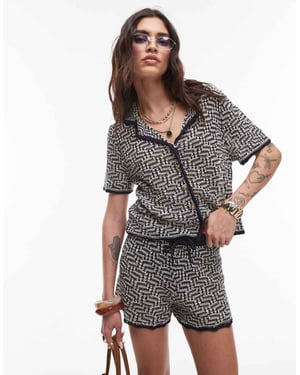 Topshop knitted crochet look pattern shirt co-ord in multi