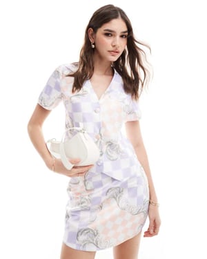 ASOS DESIGN satin skjorta i lila rutmönster