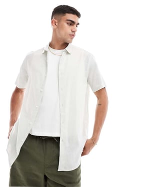 ASOS DESIGN regular smart linne skjorta med myntkrage i mintgrön