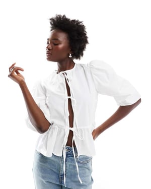 ASOS DESIGN bomull poplin peplum knytblus i elfenben