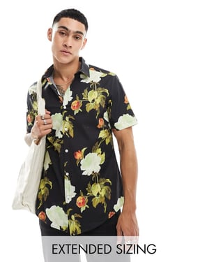 ASOS DESIGN stretch slim poplin-skjorta i blommönster