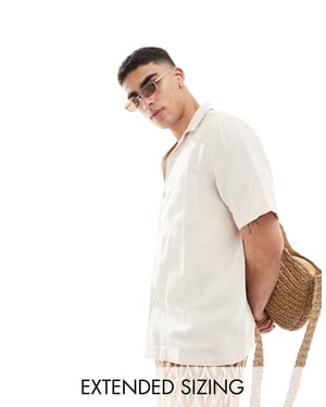 ASOS DESIGN avslappnad linne skjorta med reverskrage i ecru