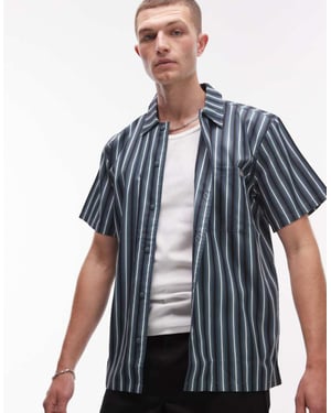 Dickies multi stripe short sleeve work shirt in blue