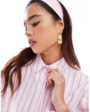 ASOS DESIGN kortärmad oversized koord skjorta i rosa och blå rand