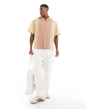 ASOS DESIGN oversized skjorta i linnelook med utility i orange ombre