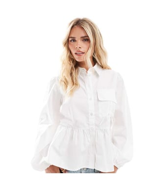 ASOS DESIGN Petite cotton poplin smock shirt with tie pocket in white
