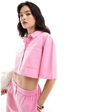 ASOS DESIGN kortärmad skjorta i tvättad rosa linne-set
