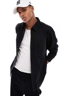 ONLY & SONS knapp genom denimskjorta i svart