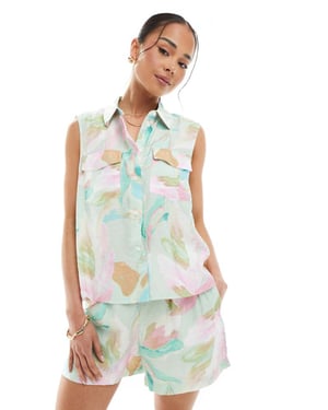Vero Moda sleeveless boxy shirt co-ord in pastel print