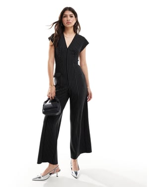 ASOS DESIGN v-ringad jumpsuit med randig mönstring och vida ben