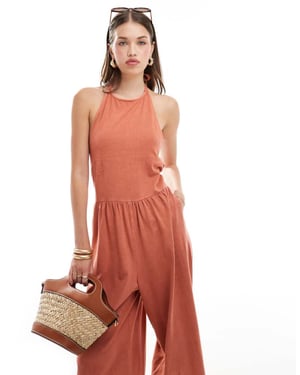 ASOS DESIGN halterneck trapez jumpsuit i orange