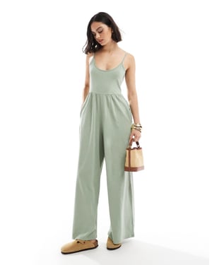 ASOS DESIGN scoop strapig tvättad jersey bredbenad jumpsuit