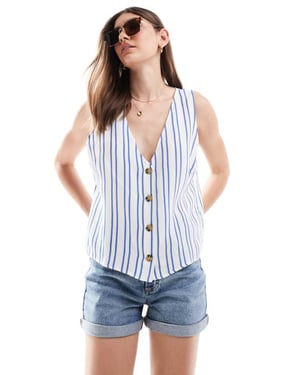 ASOS DESIGN linne-look väst i blå och vitrandig