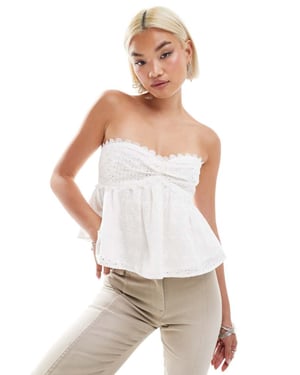 Labelrail x Olivia Grace Herring broderad bandeau smocktopp i vitt