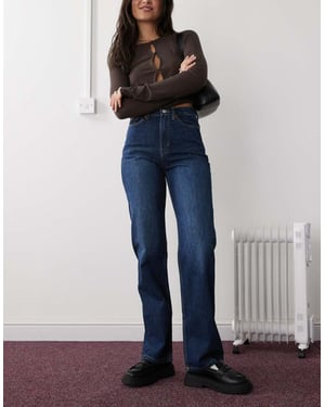 Weekday Rowe extra hög midja regular fit raka benjeans i kompakt blå