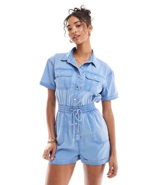 Miss Selfridge syra tvättad utility jumpsuit i blått