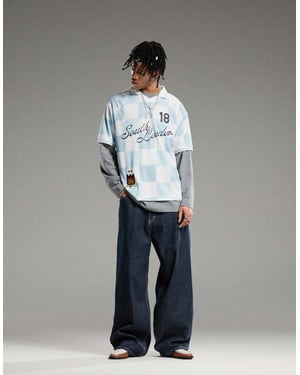 Weekday Astro unisex lågrisk baggy jeans i blå tvätt