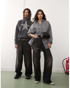 Weekday Unisex Astro låg midja lös passform baggy jeans i svart syra tvätt