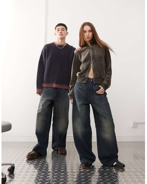 Weekday Unisex Astro lågrisk löst sittande baggy jeans i streckig blå tvätt