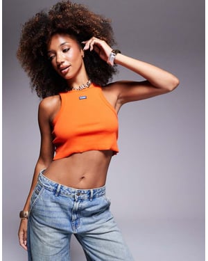 HUGO Blue chst logo racer vest in bright orange