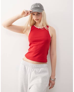 COLLUSION contrast binding vest top in red