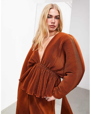 ASOS EDITION plisserad volymärms djup urringningstopp i rost