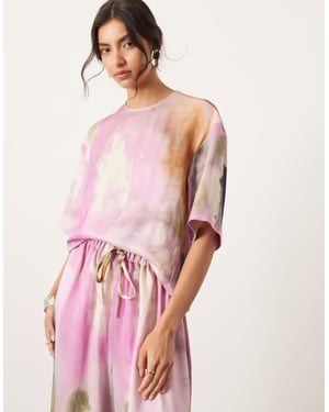 ASOS EDITION satinblus med kort ärm i djärv akvarelltryck