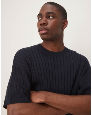 ASOS DESIGN avslappnad stickad rib t-shirt i marinblå
