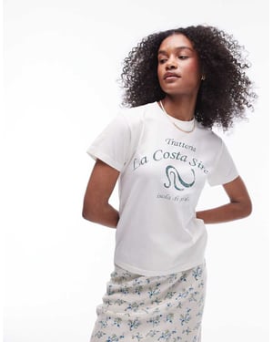 Topshop grafisk trattoria la costa slim t-shirt i ecru