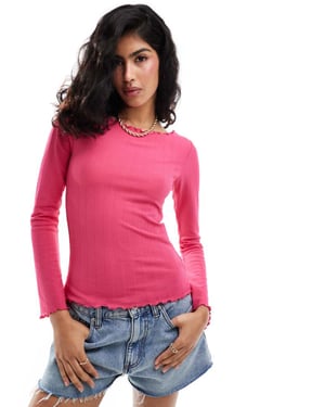 Pieces texturerad topp med klockärm i rosa