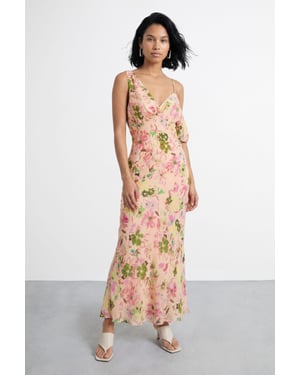 Twist Bodice Off Shoulder Floral Midi Dress