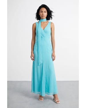 V Neck Scarf Detail Maxi Dress