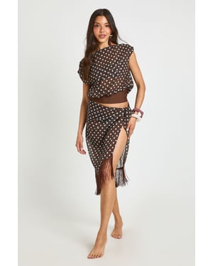 Polka Dot Asym Top And Fringe Sarong Co-ord