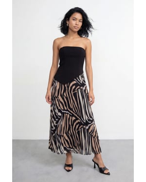 Bandeau Bodice Pleated Chiffon Midi Dress
